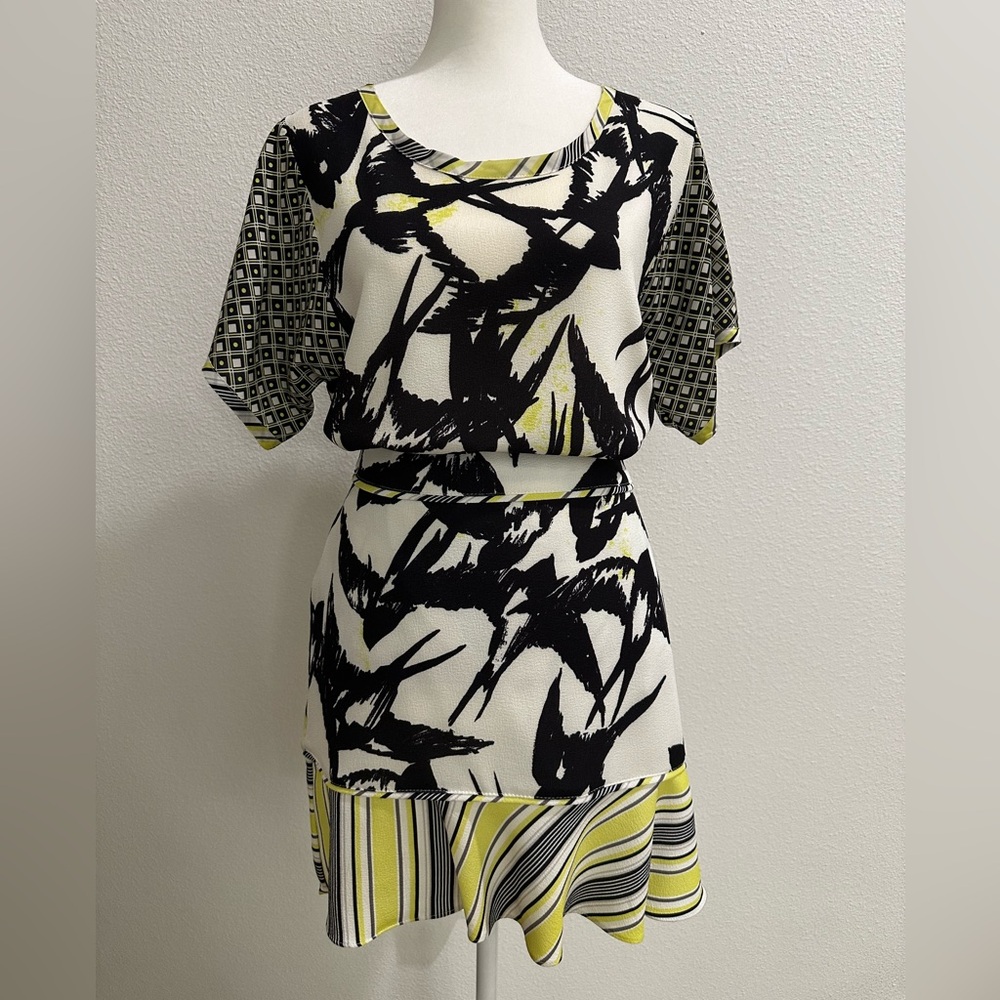 Black and White Casual Midi Set of Blouse and Skirt with Dolman Sleeves